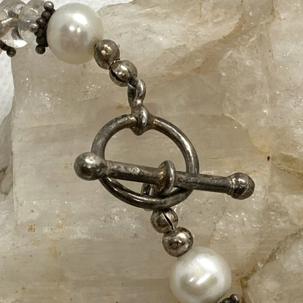 Vintage Pearl Amethyst Peridot Citrine‎ 20'' Necklace Sterling 925 Silver 42.2g